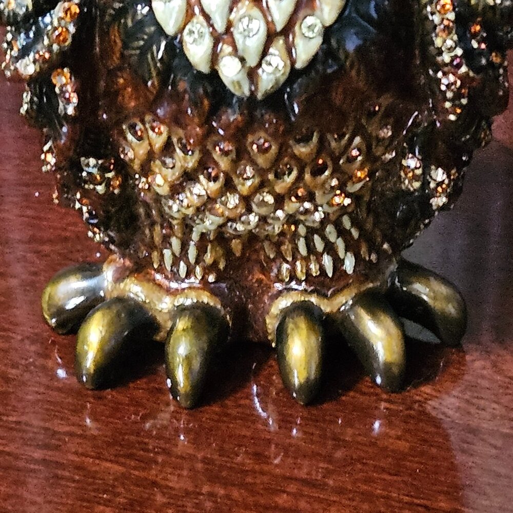 RARE LIMITED EDITION JAY STRONGWATER JUNGLE OWL CRYSTAL ENAMEL FIGURINE OBJET - Picture 4 of 13